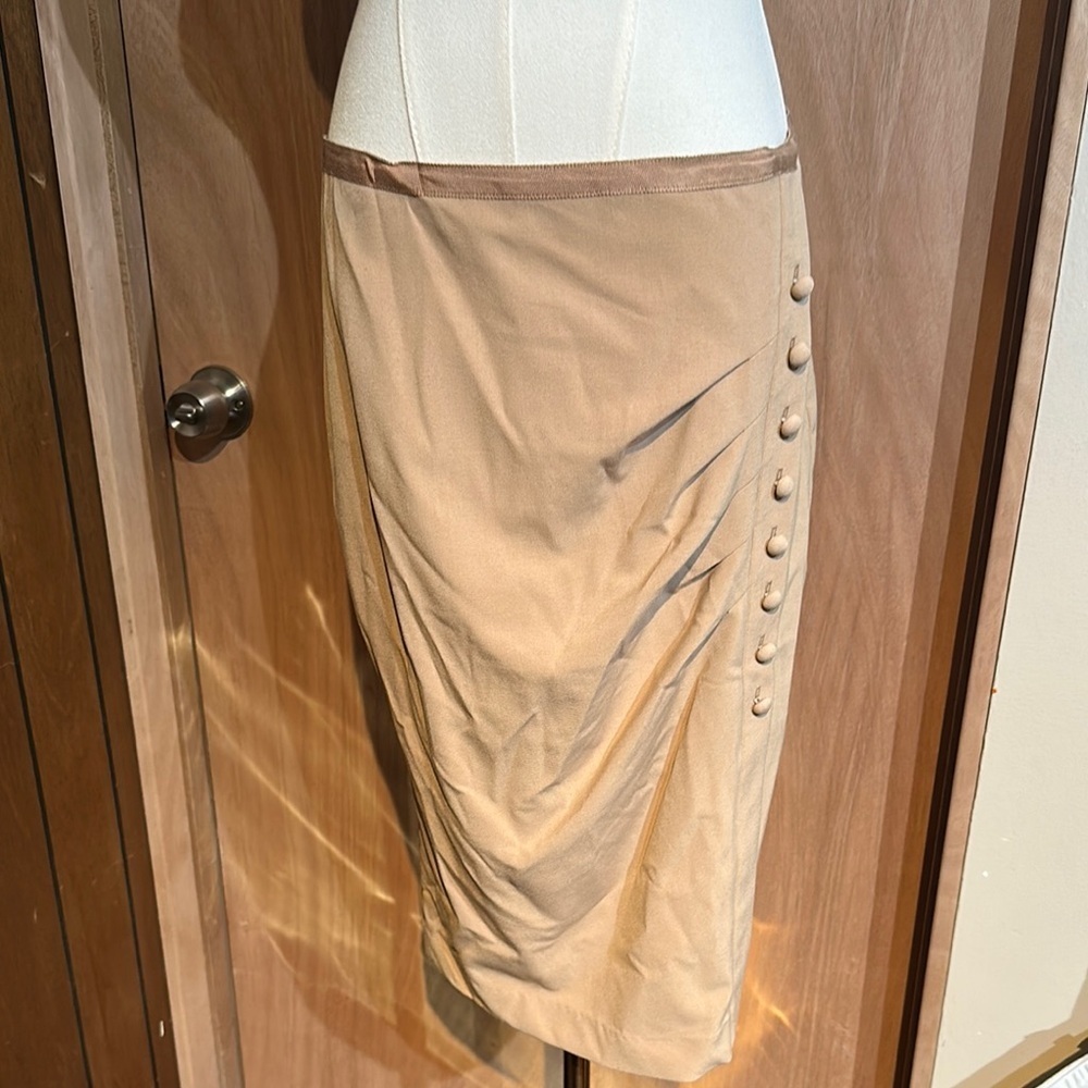 New York & Company Cream Asymmetrical Ruched Pencil Skirt